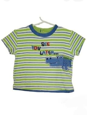 K1307 * Weeplay See You Later Alligator Striped Top Green Blue Size 24M